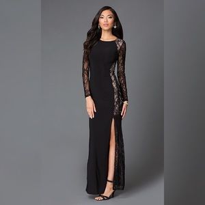 Black Long Sleeve Floor Length Lace Dress